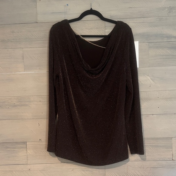 Michael Kors Shimmering Brown Long Sleeve Top - Picture 5 of 12